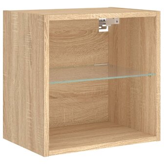 Nachtkastje met LED&amp;apos;s wandgemonteerd sonoma eikenkleurig 6