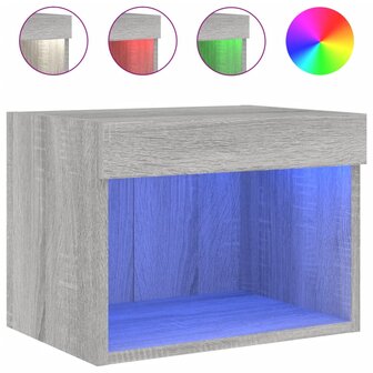 Nachtkastje met LED&amp;apos;s wandgemonteerd grijs sonoma eikenkleurig 2