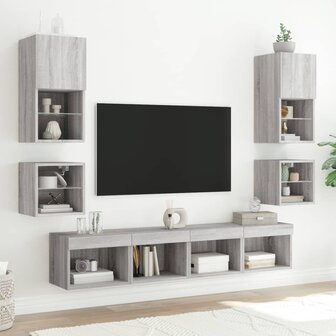 Nachtkastje met LED&amp;apos;s wandgemonteerd grijs sonoma eikenkleurig 4