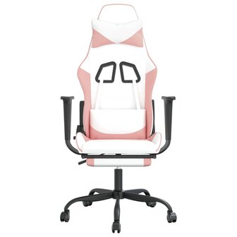 Gamestoel met voetensteun kunstleer wit en roze 3
