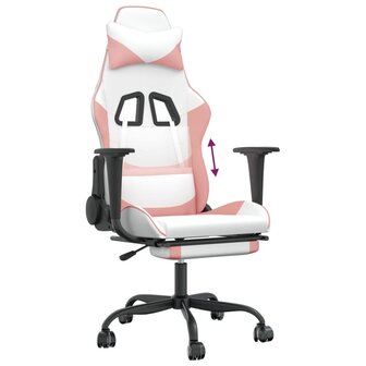 Gamestoel met voetensteun kunstleer wit en roze 8