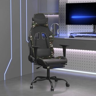 Gamestoel met voetensteun kunstleer zwart en camouflage 1