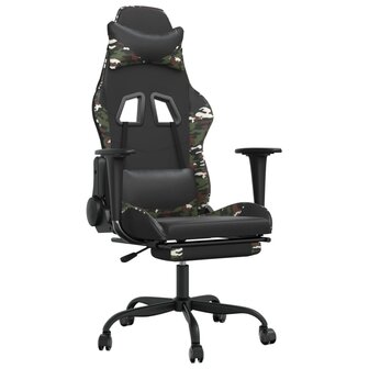 Gamestoel met voetensteun kunstleer zwart en camouflage 2