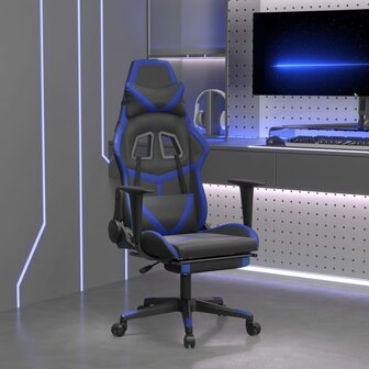 Gamestoel met voetensteun kunstleer zwart en blauw 1
