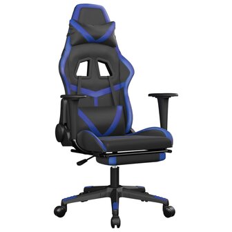 Gamestoel met voetensteun kunstleer zwart en blauw 2