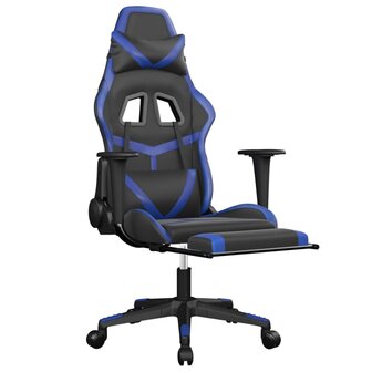 Gamestoel met voetensteun kunstleer zwart en blauw 6