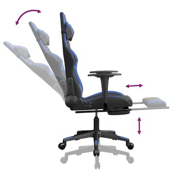 Gamestoel met voetensteun kunstleer zwart en blauw 7