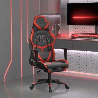 Gamestoel met voetensteun kunstleer zwart en rood 1