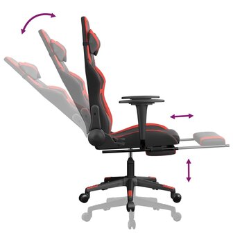 Gamestoel met voetensteun kunstleer zwart en rood 7