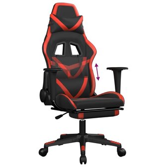 Gamestoel met voetensteun kunstleer zwart en rood 8