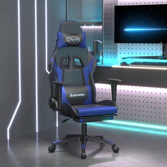 Gamestoel met voetensteun kunstleer zwart en blauw 1