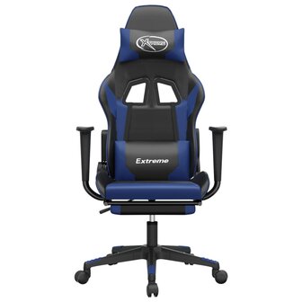 Gamestoel met voetensteun kunstleer zwart en blauw 3