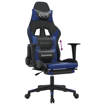 Gamestoel met voetensteun kunstleer zwart en blauw 8