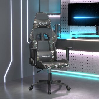 Gamestoel met voetensteun kunstleer zwart en camouflage 1