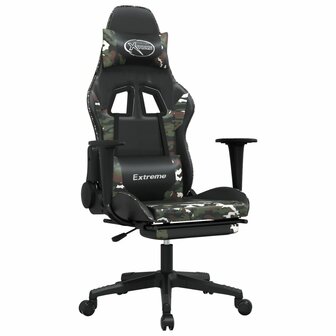 Gamestoel met voetensteun kunstleer zwart en camouflage 2