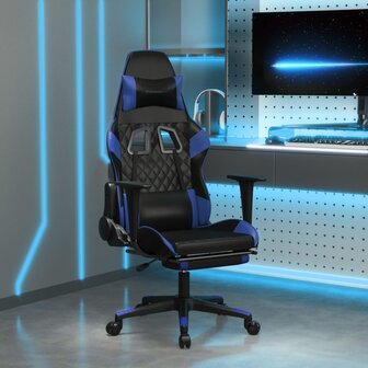 Gamestoel met voetensteun kunstleer zwart en blauw 1