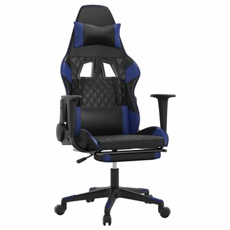 Gamestoel met voetensteun kunstleer zwart en blauw 2