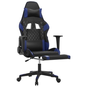Gamestoel met voetensteun kunstleer zwart en blauw 6