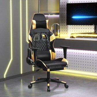 Gamestoel met voetensteun kunstleer zwart en goudkleurig 1