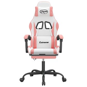 Gamestoel met voetensteun kunstleer wit en roze 3