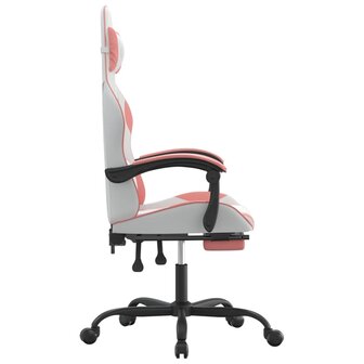 Gamestoel met voetensteun kunstleer wit en roze 4