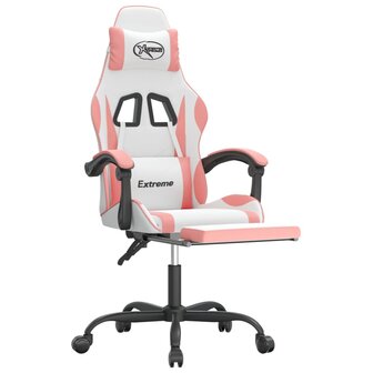 Gamestoel met voetensteun kunstleer wit en roze 6