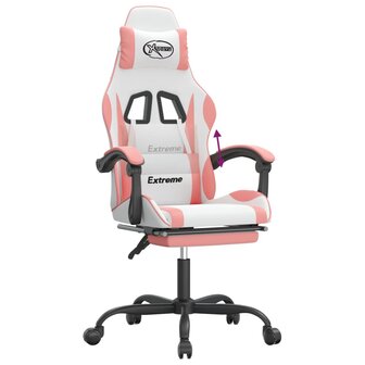 Gamestoel met voetensteun kunstleer wit en roze 8