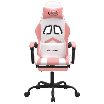 Gamestoel met voetensteun kunstleer wit en roze 3