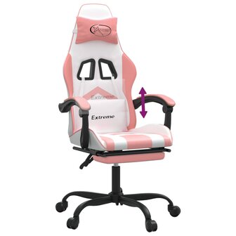 Gamestoel met voetensteun kunstleer wit en roze 8