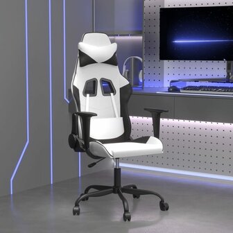 Massage gamestoel kunstleer wit en zwart 1