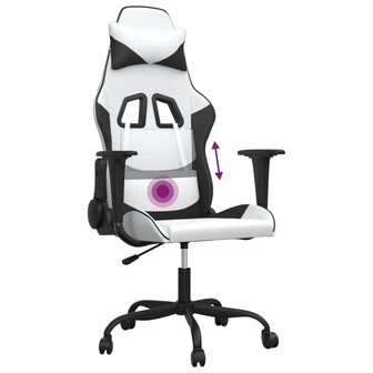 Massage gamestoel kunstleer wit en zwart 7