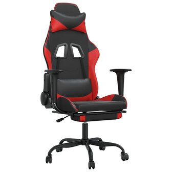Massage gamestoel met voetensteun kunstleer zwart en rood 2