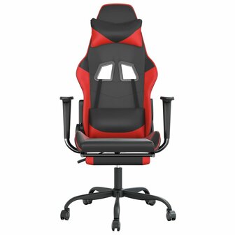 Massage gamestoel met voetensteun kunstleer zwart en rood 4
