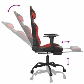 Massage gamestoel met voetensteun kunstleer zwart en rood 7