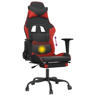 Massage gamestoel met voetensteun kunstleer zwart en rood 8