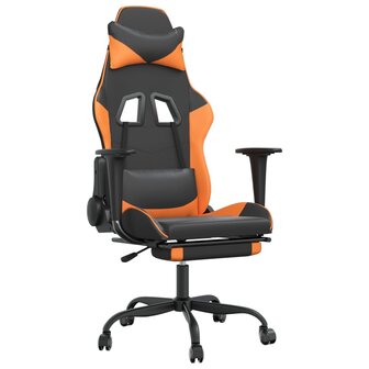 Massage gamestoel met voetensteun kunstleer zwart en oranje 2