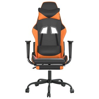 Massage gamestoel met voetensteun kunstleer zwart en oranje 4