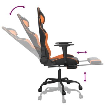 Massage gamestoel met voetensteun kunstleer zwart en oranje 7
