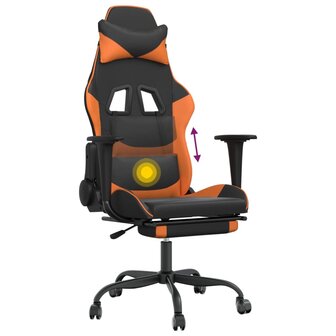 Massage gamestoel met voetensteun kunstleer zwart en oranje 8