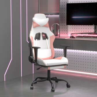 Massage gamestoel met voetensteun kunstleer zwart en roze 1