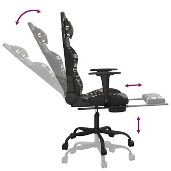 Massage gamestoel met voetensteun kunstleer zwart &amp; camouflage 7