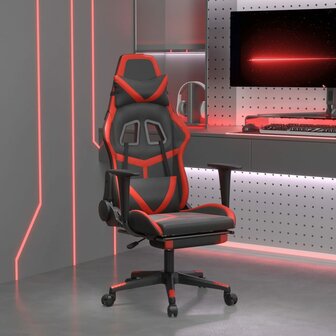 Massage gamestoel met voetensteun kunstleer zwart en rood 1