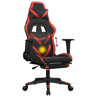 Massage gamestoel met voetensteun kunstleer zwart en rood 8