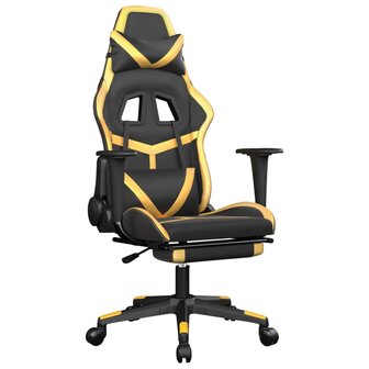 Massage gamestoel met voetensteun kunstleer zwart &amp; goudkleurig 2