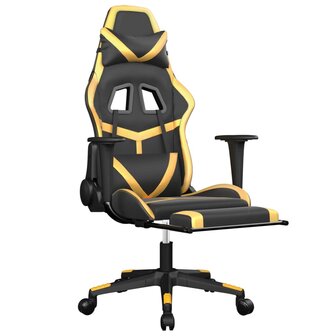 Massage gamestoel met voetensteun kunstleer zwart &amp; goudkleurig 3