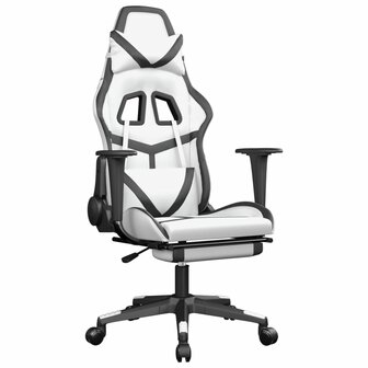 Massage gamestoel met voetensteun kunstleer wit en zwart 2