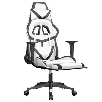Massage gamestoel met voetensteun kunstleer wit en zwart 3