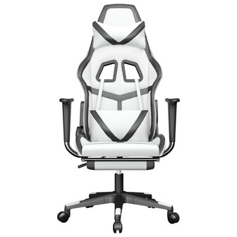 Massage gamestoel met voetensteun kunstleer wit en zwart 4