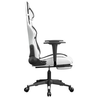Massage gamestoel met voetensteun kunstleer wit en zwart 5