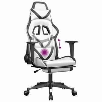 Massage gamestoel met voetensteun kunstleer wit en zwart 8